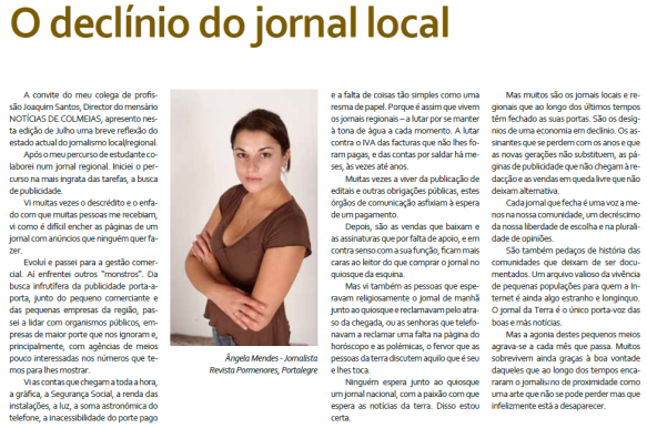 Artigo de Ângela Mendes - "O declínio do jornal local